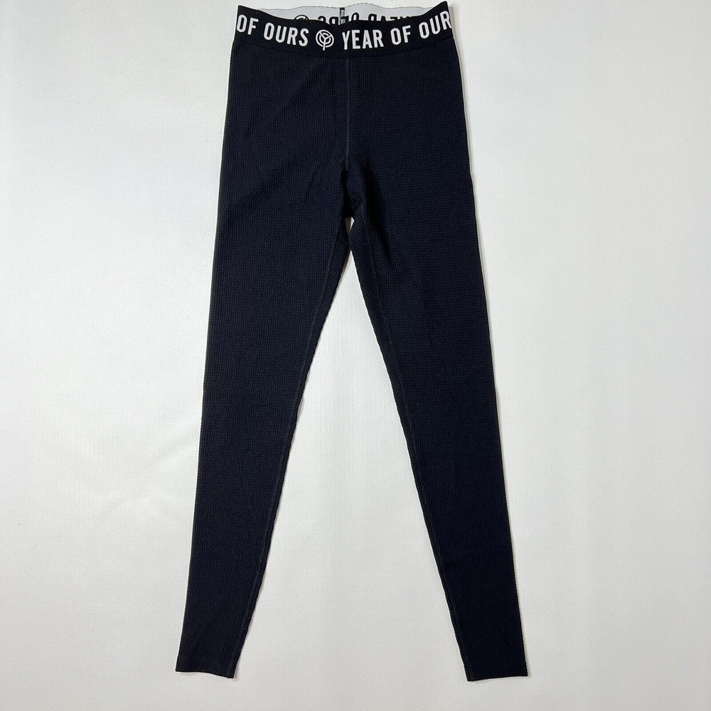 Year of Ours Spell Out Logo Thermal Waffle Knit Leggings S Black